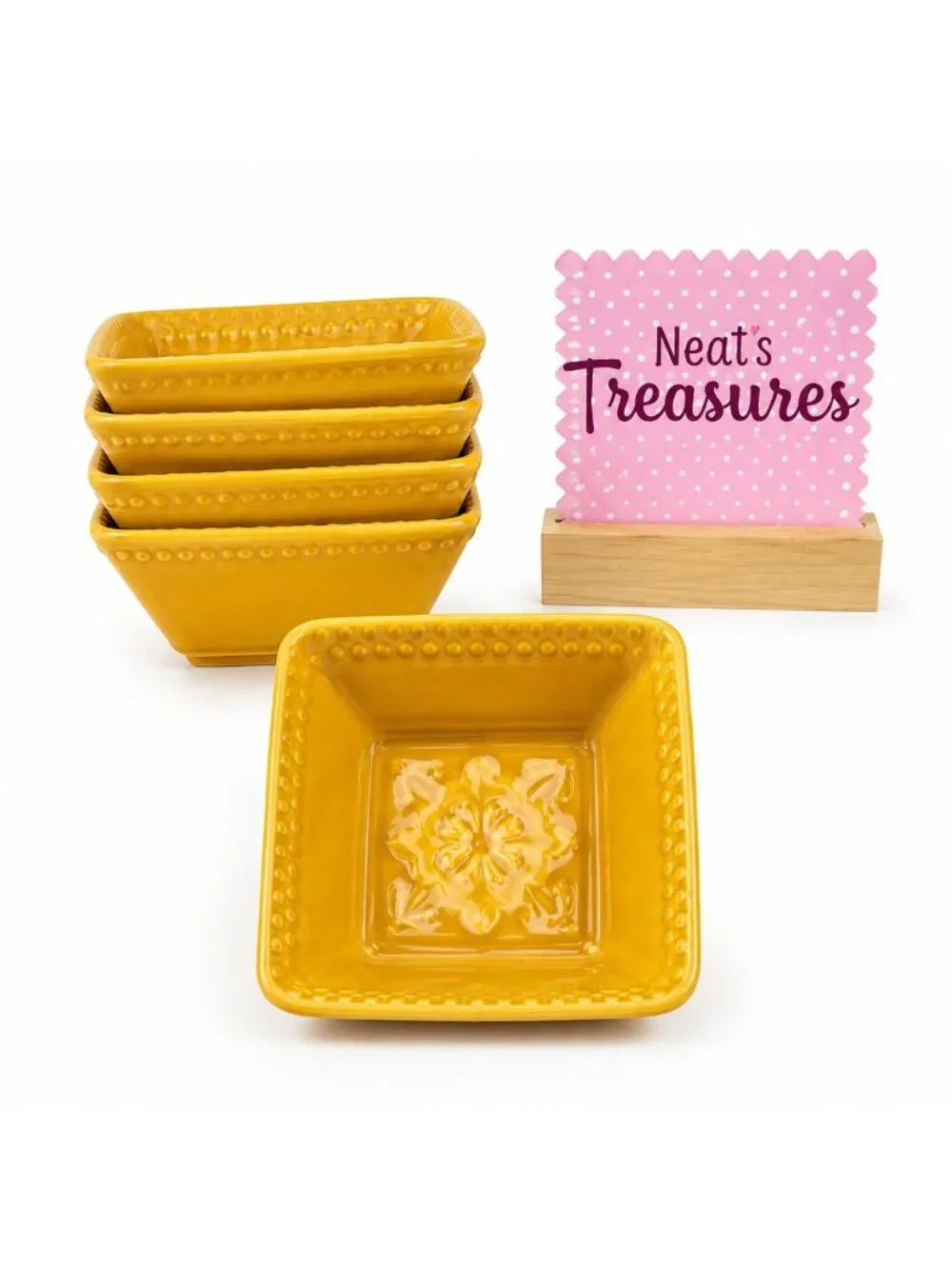 Gibson BLOOMING HILLS Golden Yellow Embossed Floral Dessert Ice Cream Bowl Set 5